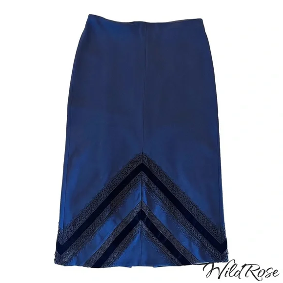 ROLAND MOURET NAVY BLUE BLACK LAC3 & VELVET PENCIL SKIRT SZ US 10 - Picture 9 of 17